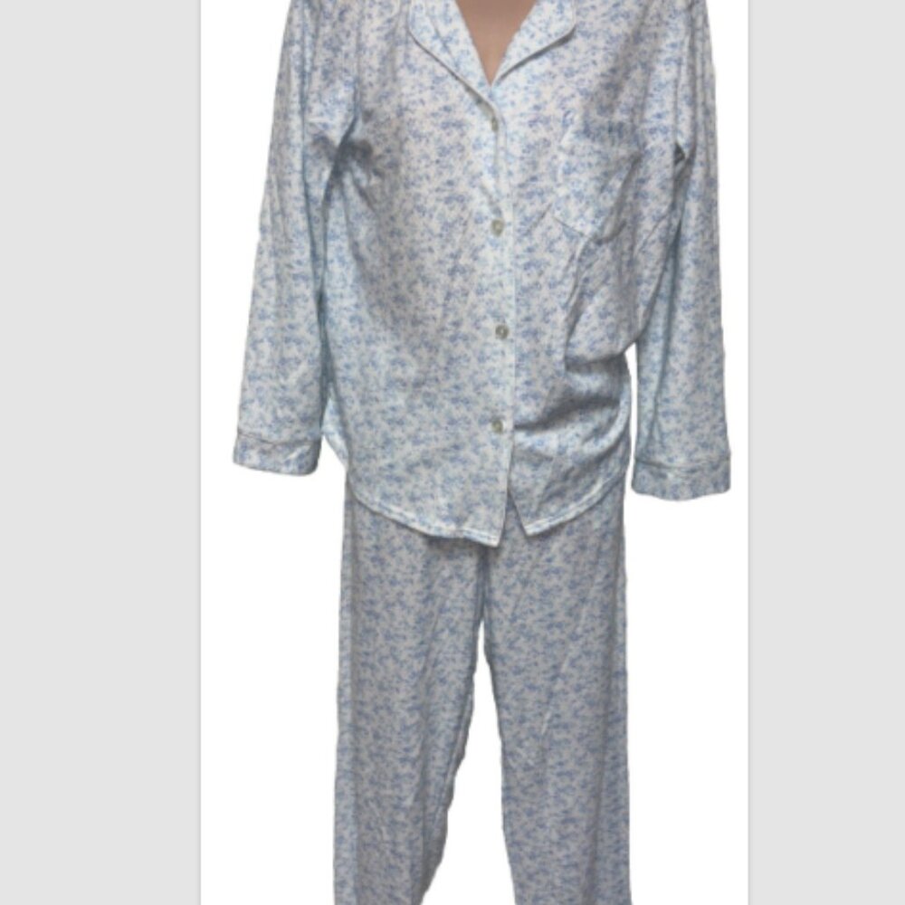 Miss Elaine Womens Pajama Set Floral Collared Long Sleeve Button Up Cottage S - Picture 2 of 6
